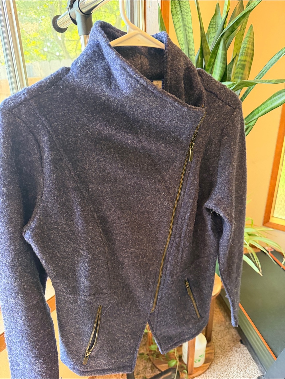 Halogen Navy Asymmetrical Zip Wool-Blend Jacket